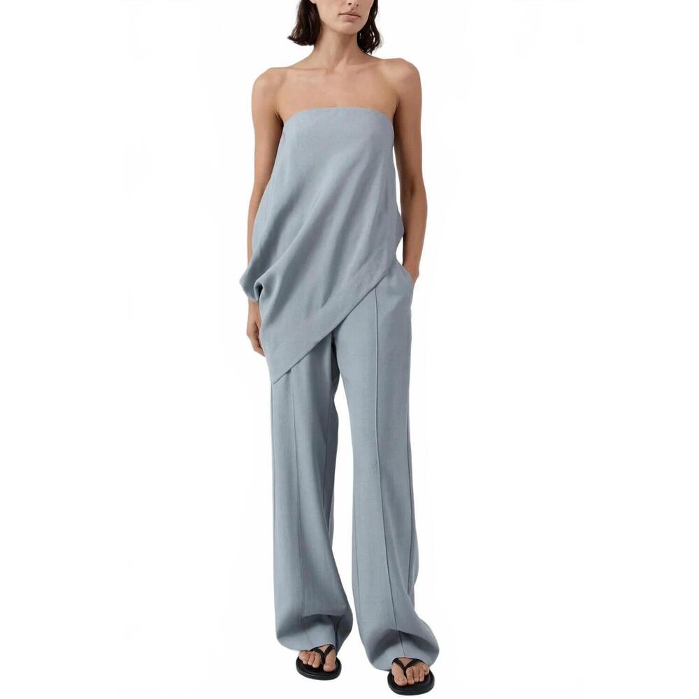 NEW ST. AGNI strapless asymmetrical drape top in mist